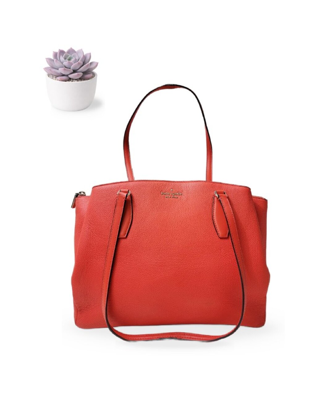 Kate Spade Monet Large Triple Compartment Tote Coral Orange Leather Bag WKRU6948